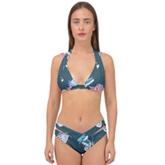 Butterfly Pattern Dead Death Rose Double Strap Halter Bikini Set by Pakrebo