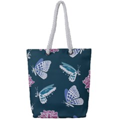 Butterfly Pattern Dead Death Rose Full Print Rope Handle Tote (small) by Pakrebo