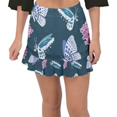 Butterfly Pattern Dead Death Rose Fishtail Mini Chiffon Skirt