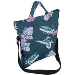 Butterfly Pattern Dead Death Rose Fold Over Handle Tote Bag by Pakrebo