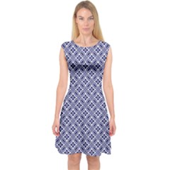 Wreath Differences Indigo Deep Blue Capsleeve Midi Dress by Pakrebo