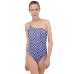 Wreath Differences Indigo Deep Blue Classic One Shoulder Swimsuit by Pakrebo