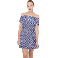 Wreath Differences Indigo Deep Blue Off Shoulder Chiffon Dress by Pakrebo