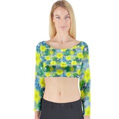 Narcissus Yellow Flowers Winter Long Sleeve Crop Top by Pakrebo