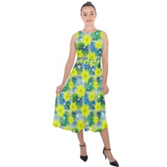 Narcissus Yellow Flowers Winter Midi Tie-back Chiffon Dress by Pakrebo