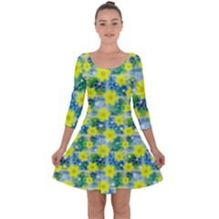 Narcissus Yellow Flowers Winter Quarter Sleeve Skater Dress by Pakrebo