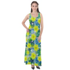 Narcissus Yellow Flowers Winter Sleeveless Velour Maxi Dress by Pakrebo