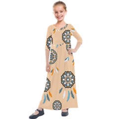 Dreamcatcher Pattern Pen Background Kids  Quarter Sleeve Maxi Dress by Pakrebo