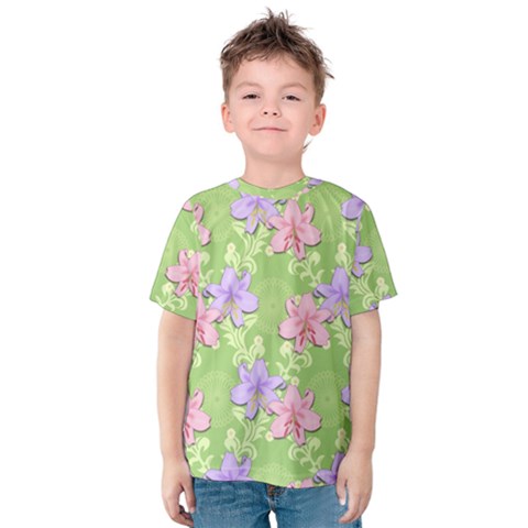 Lily Flowers Green Plant Natural Kids  Cotton Tee by Pakrebo