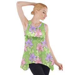 Lily Flowers Green Plant Natural Side Drop Tank Tunic by Pakrebo