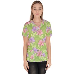 Lily Flowers Green Plant Natural Women s V-neck Scrub Top by Pakrebo