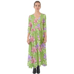 Lily Flowers Green Plant Natural Button Up Boho Maxi Dress by Pakrebo