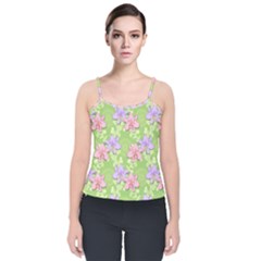 Lily Flowers Green Plant Natural Velvet Spaghetti Strap Top by Pakrebo