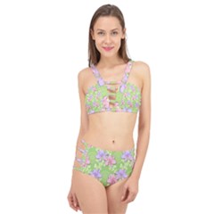 Lily Flowers Green Plant Natural Cage Up Bikini Set by Pakrebo