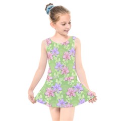 Lily Flowers Green Plant Natural Kids  Skater Dress Swimsuit