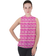 Hana Tsurukusa Heart Pink Mock Neck Chiffon Sleeveless Top