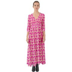 Hana Tsurukusa Heart Pink Button Up Boho Maxi Dress