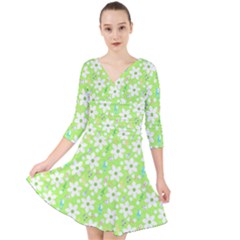 Zephyranthes Candida White Flowers Quarter Sleeve Front Wrap Dress by Pakrebo