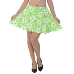 Zephyranthes Candida White Flowers Velvet Skater Skirt by Pakrebo