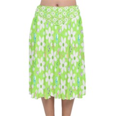 Zephyranthes Candida White Flowers Velvet Flared Midi Skirt by Pakrebo