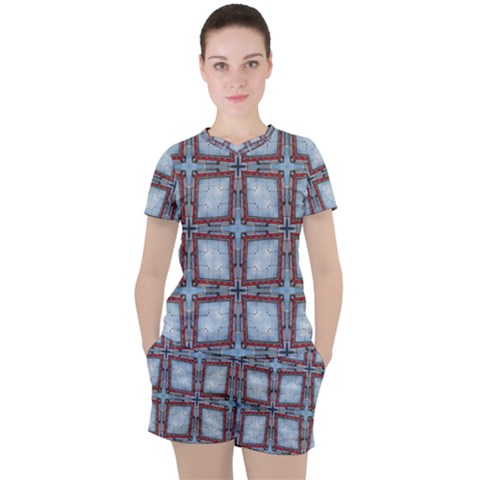 Pattern Cross Geometric Shape Women s Tee And Shorts Set by Pakrebo