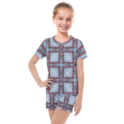 Pattern Cross Geometric Shape Kids  Mesh Tee And Shorts Set by Pakrebo