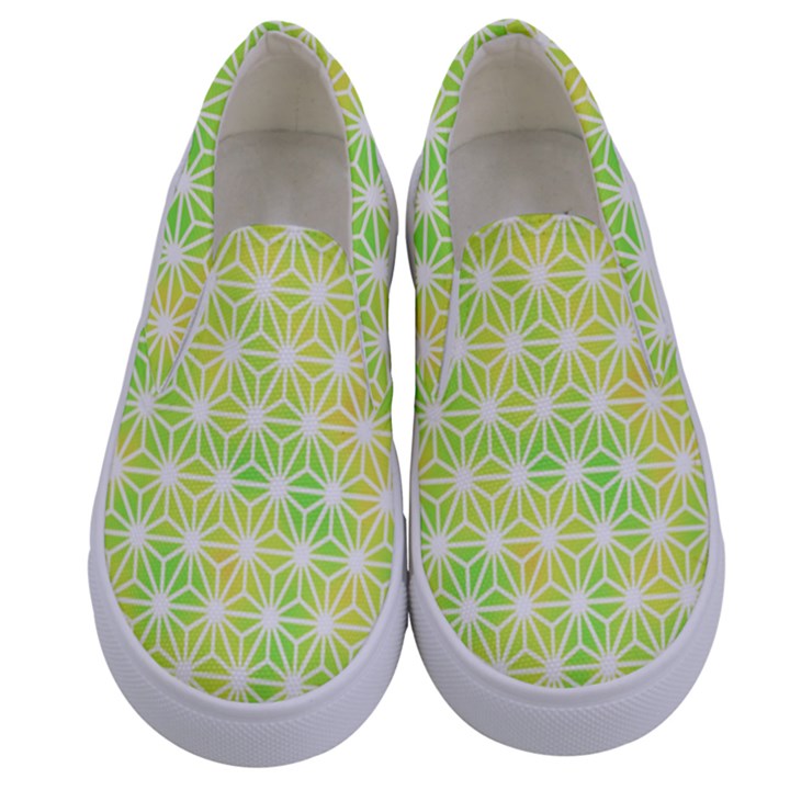 Traditional Patterns Hemp Pattern Green Kids  Canvas Slip Ons