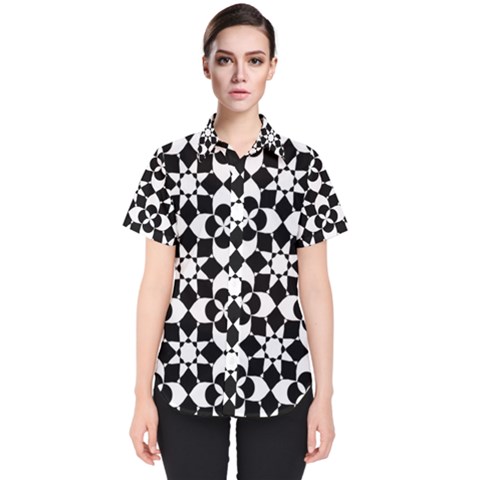 Mosaic Floral Repeat Pattern Women s Short Sleeve Shirt by Pakrebo