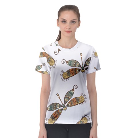 Pattern Dragonfly Background Women s Sport Mesh Tee by Pakrebo