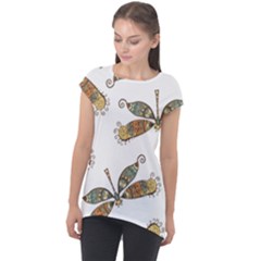 Pattern Dragonfly Background Cap Sleeve High Low Top by Pakrebo