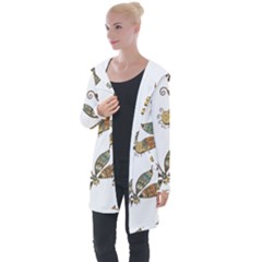 Pattern Dragonfly Background Longline Hooded Cardigan