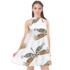 Pattern Dragonfly Background Halter Neckline Chiffon Dress  by Pakrebo