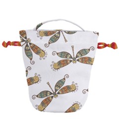 Pattern Dragonfly Background Drawstring Bucket Bag