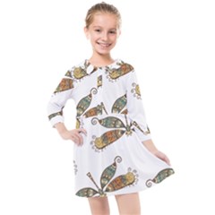 Pattern Dragonfly Background Kids  Quarter Sleeve Shirt Dress by Pakrebo