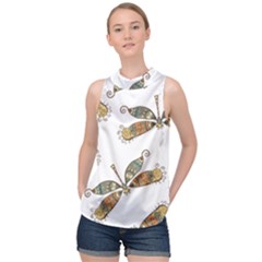 Pattern Dragonfly Background High Neck Satin Top