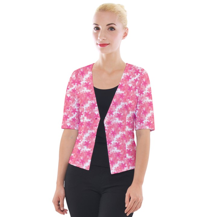 Phlox Spring April May Pink Cropped Button Cardigan