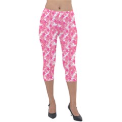 Phlox Spring April May Pink Lightweight Velour Capri Leggings 