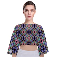 Pattern Wallpaper Background Tie Back Butterfly Sleeve Chiffon Top