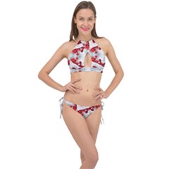 Christmas Background Tile Gifts Cross Front Halter Bikini Set by Pakrebo