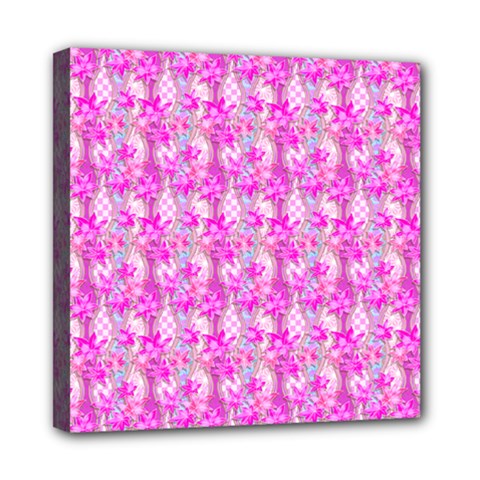 Maple Leaf Plant Seamless Pattern Pink Mini Canvas 8  X 8  (stretched) by Pakrebo