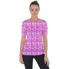 Maple Leaf Plant Seamless Pattern Pink Shoulder Cut Out Short Sleeve Top by Pakrebo