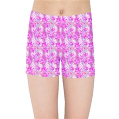 Maple Leaf Plant Seamless Pattern Pink Kids  Sports Shorts by Pakrebo