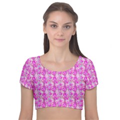 Maple Leaf Plant Seamless Pattern Pink Velvet Short Sleeve Crop Top  by Pakrebo