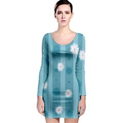 Gardenia Flowers White Blue Long Sleeve Bodycon Dress by Pakrebo