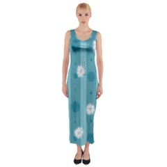 Gardenia Flowers White Blue Fitted Maxi Dress by Pakrebo