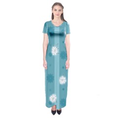 Gardenia Flowers White Blue Short Sleeve Maxi Dress by Pakrebo