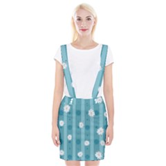 Gardenia Flowers White Blue Braces Suspender Skirt by Pakrebo