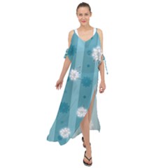 Gardenia Flowers White Blue Maxi Chiffon Cover Up Dress by Pakrebo