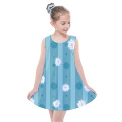 Gardenia Flowers White Blue Kids  Summer Dress by Pakrebo