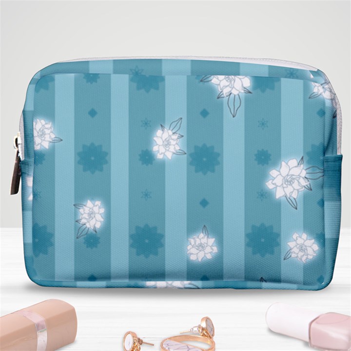 Gardenia Flowers White Blue Make Up Pouch (Medium)